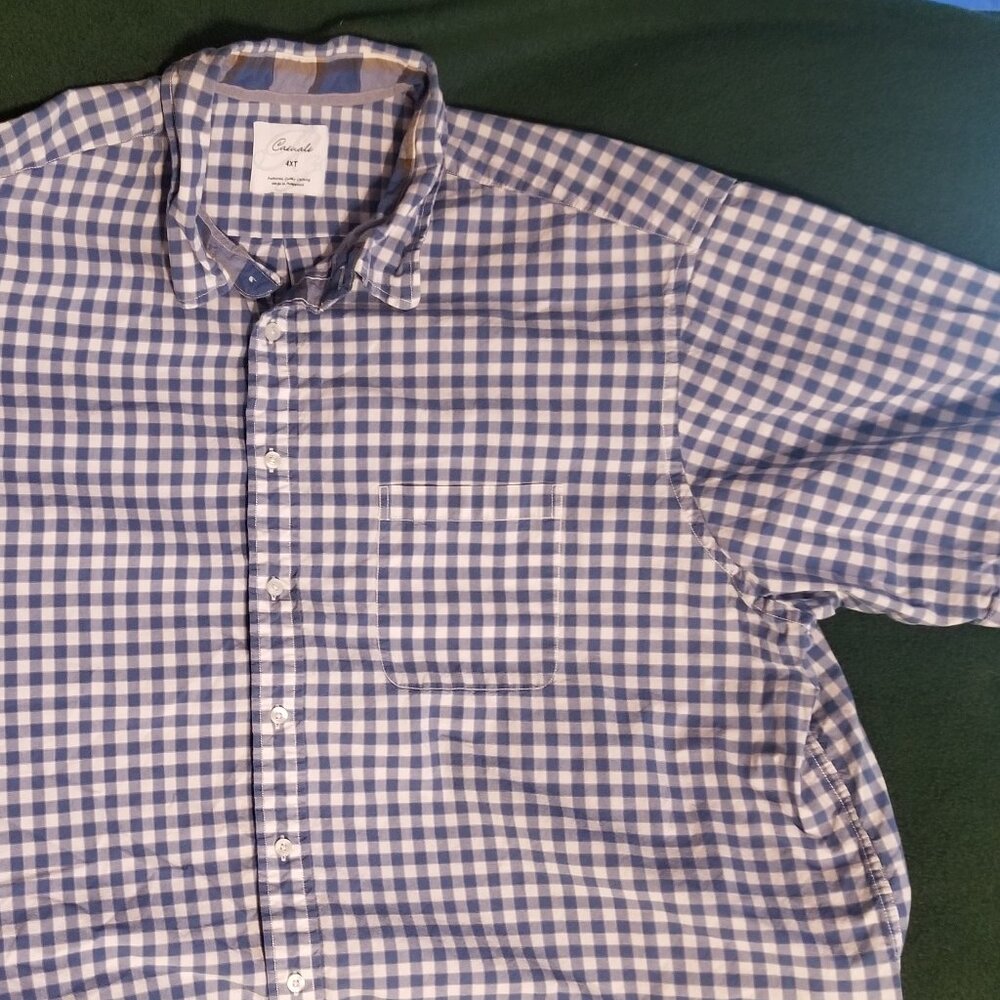 blue gingham Roundtree & Yorke 4XT men's cotton short sleeve shirt - Picture 3 of 7